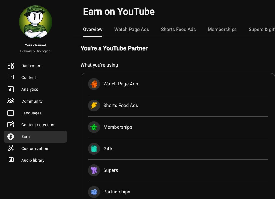 YouTube Studio do Lobianco Biológico: You're a YouTube Partner
